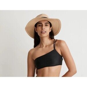 Madewell Double Strap One Shoulder Bikini Top Solid Black Size S NWT